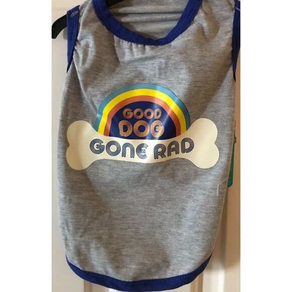 Dog Pet Apparel ASPCA Sleeveless Tank Blue & Grey "Good Dog Gone Rad" Size Small - Picture 2 of 6